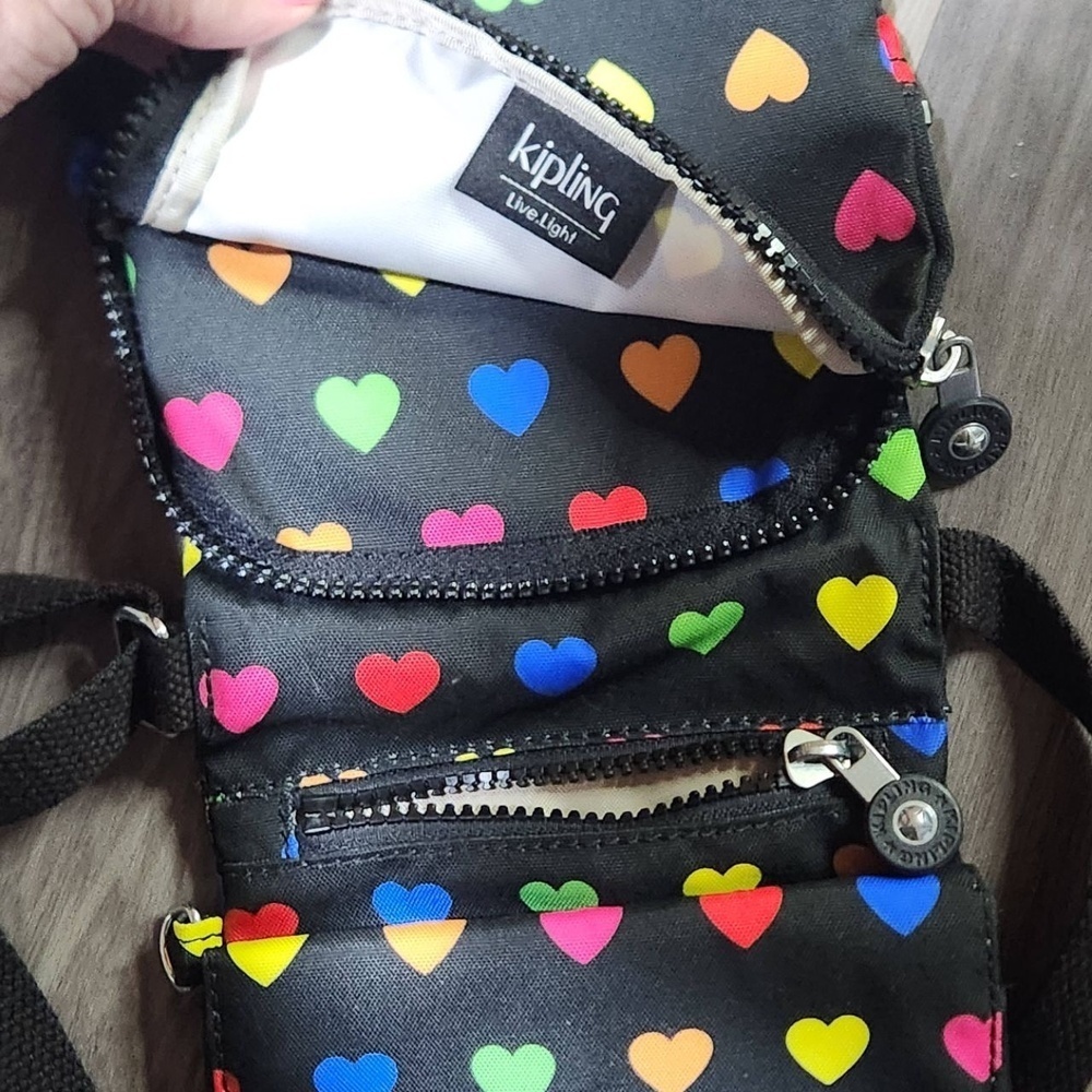 Kipling Black Multicolored Heart Print Crossbody Bag - Picture 2 of 6